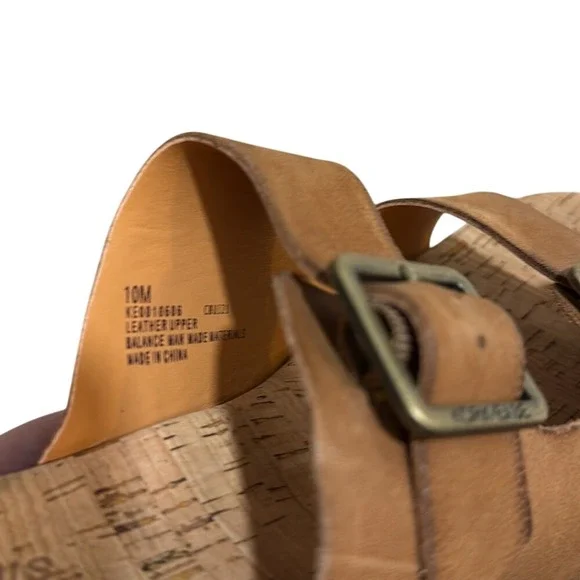 Kork Ease Womens Tan Leather Double Buckle Cork Wedge Slide Sandals Size‎ 10M - Picture 6 of 8